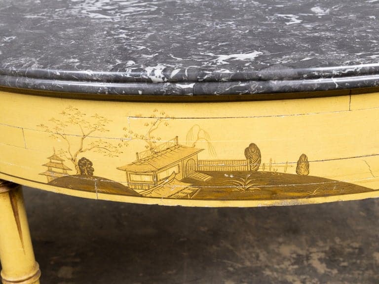 Pair of 19th Century English Chinoiserie Demi-Lune Tables with Grey Marble Tops - Image 16