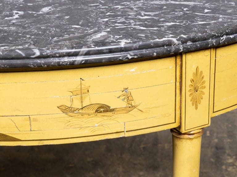 Pair of 19th Century English Chinoiserie Demi-Lune Tables with Grey Marble Tops - Image 15