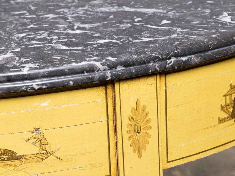 Pair of 19th Century English Chinoiserie Demi-Lune Tables with Grey Marble Tops - Image 11