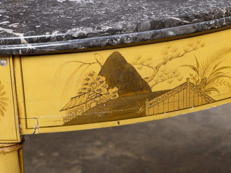 Pair of 19th Century English Chinoiserie Demi-Lune Tables with Grey Marble Tops - Image 10