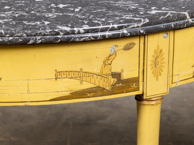 Pair of 19th Century English Chinoiserie Demi-Lune Tables with Grey Marble Tops - Image 9