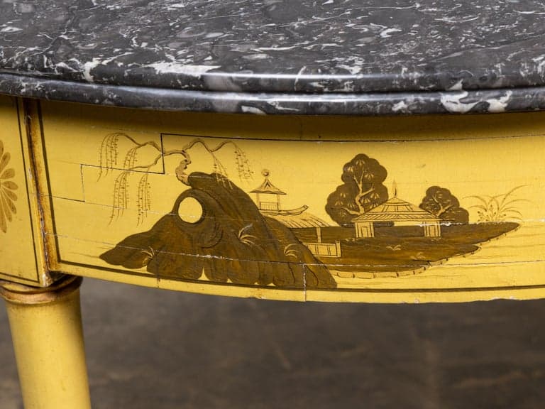 Pair of 19th Century English Chinoiserie Demi-Lune Tables with Grey Marble Tops - Image 8
