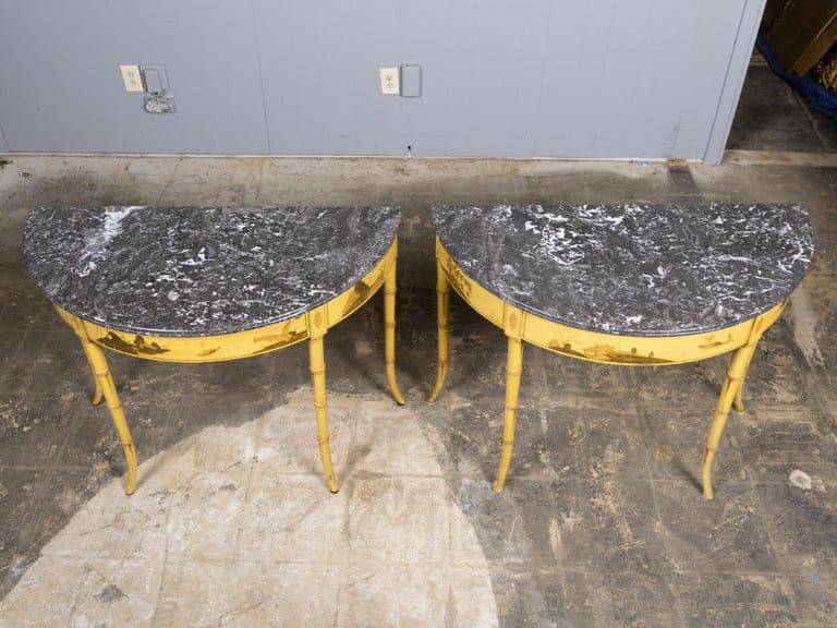 Pair of 19th Century English Chinoiserie Demi-Lune Tables with Grey Marble Tops - Image 7