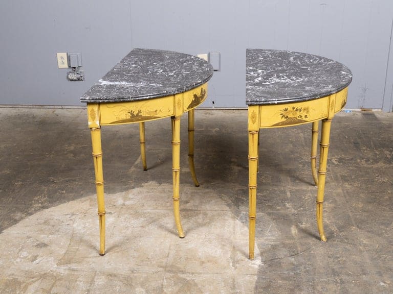 Pair of 19th Century English Chinoiserie Demi-Lune Tables with Grey Marble Tops - Image 5