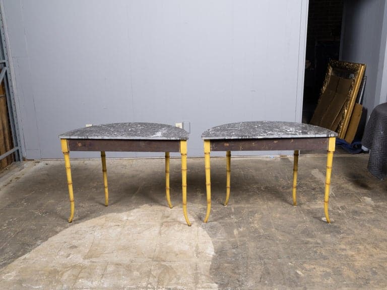 Pair of 19th Century English Chinoiserie Demi-Lune Tables with Grey Marble Tops - Image 4