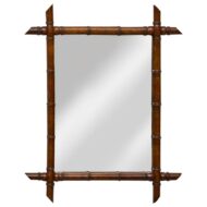 French Faux Bamboo Carved Wood Wall Mirror with Pointed Corner Terminals, 1900s