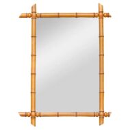 French Faux Bamboo Carved Wood Wall Mirror with Turned Details, Circa 1900
