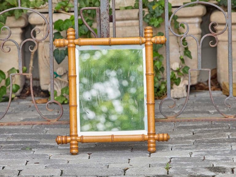 Small French Faux Bamboo Carved Wood Wall Mirror with Turned Frame, Circa 1900 - Image 4