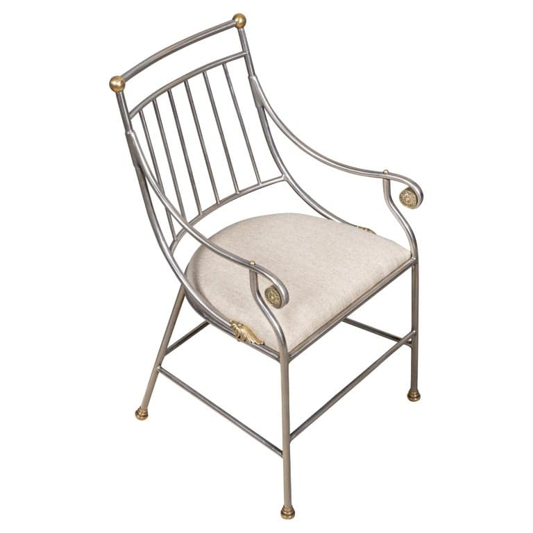 Mid-20th Century Italian Polished Steel Armchair with Brass Details