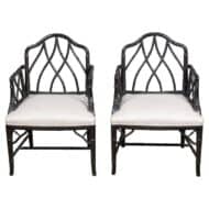 Pair of English Faux Bamboo Armchairs with Lattice Backs, circa 1920