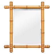 Small French Faux Bamboo Carved Wood Wall Mirror with Turned Frame, Circa 1900