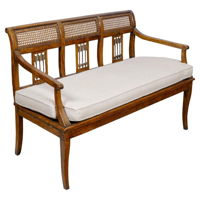 18th Century French Walnut and Cane Canapé with New Upholstery