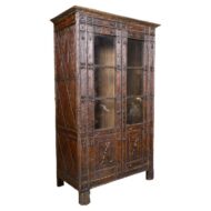 19th Century Black Forest Carved Cabinet with Glazed Doors, Adjustable Shelves