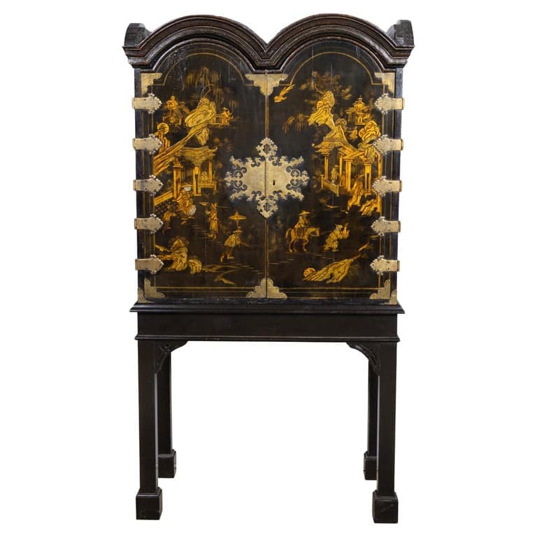 English 18th Century Japanned Chinoiserie Cabinet on 19th Century Stand