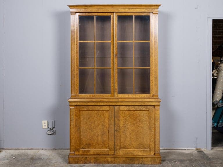 English 19th Century Burr Walnut Cabinet with Glazed Upper Doors - Image 15
