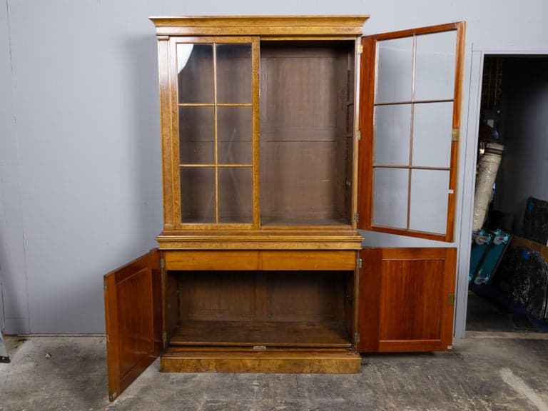 English 19th Century Burr Walnut Cabinet with Glazed Upper Doors - Image 10
