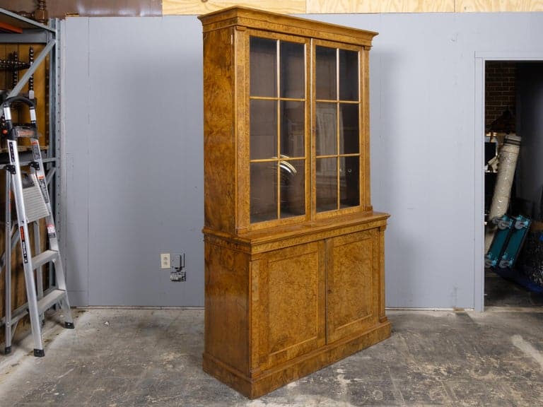 English 19th Century Burr Walnut Cabinet with Glazed Upper Doors - Image 5