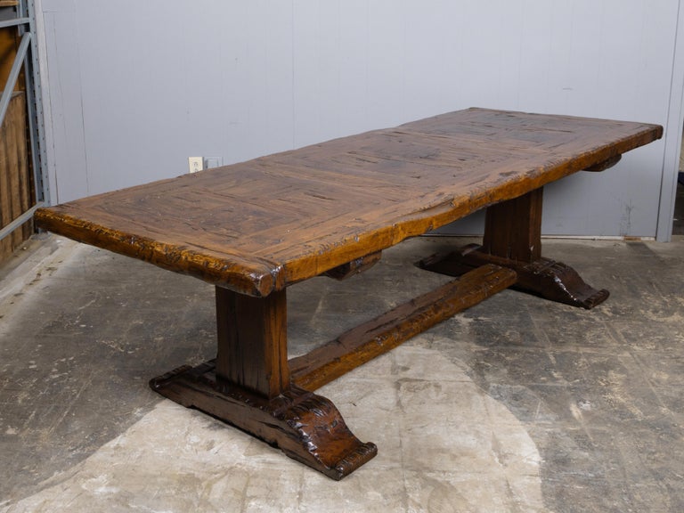 Large 18th Century Italian Walnut Refectory Table with Trestle Base - Image 6