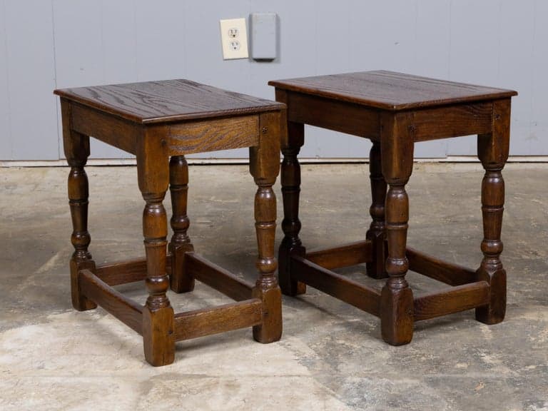 Pair of English Oak Joint Stools with Turned Legs, circa 1900 - Image 2