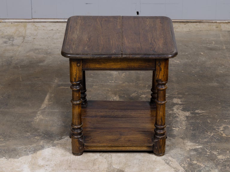 Mid-Century English Oak Occasional Table with Turned Legs and Lower Shelf - Image 11