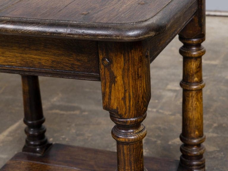 Mid-Century English Oak Occasional Table with Turned Legs and Lower Shelf - Image 9
