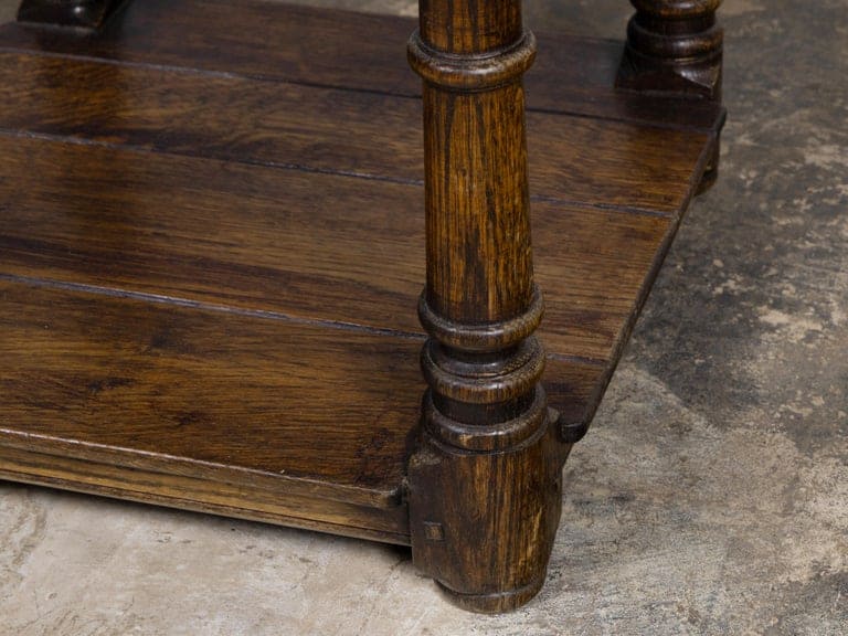 Mid-Century English Oak Occasional Table with Turned Legs and Lower Shelf - Image 8