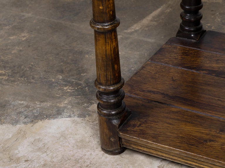 Mid-Century English Oak Occasional Table with Turned Legs and Lower Shelf - Image 7