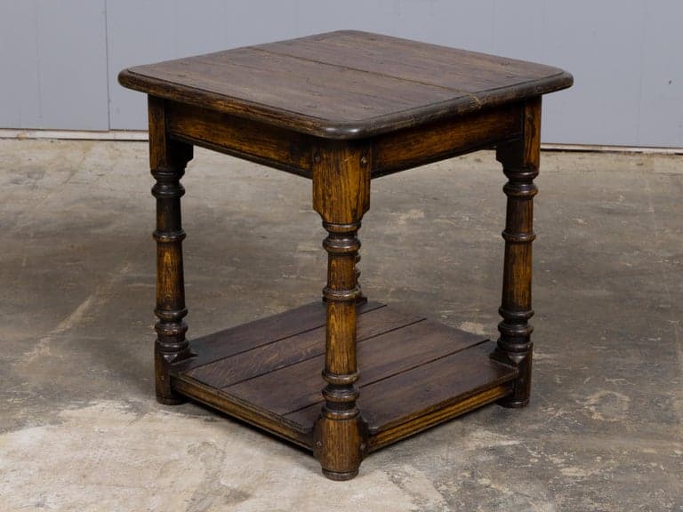 Mid-Century English Oak Occasional Table with Turned Legs and Lower Shelf - Image 5