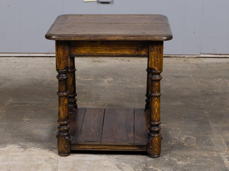 Mid-Century English Oak Occasional Table with Turned Legs and Lower Shelf - Image 4