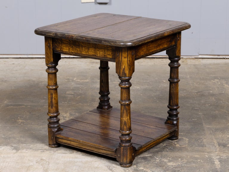 Mid-Century English Oak Occasional Table with Turned Legs and Lower Shelf - Image 3