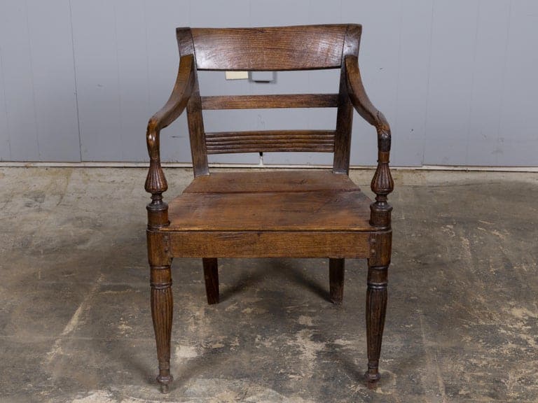 Anglo-Indian Teak Wood Armchair with Board Seat and Turned Supports, circa 1840 - Image 12