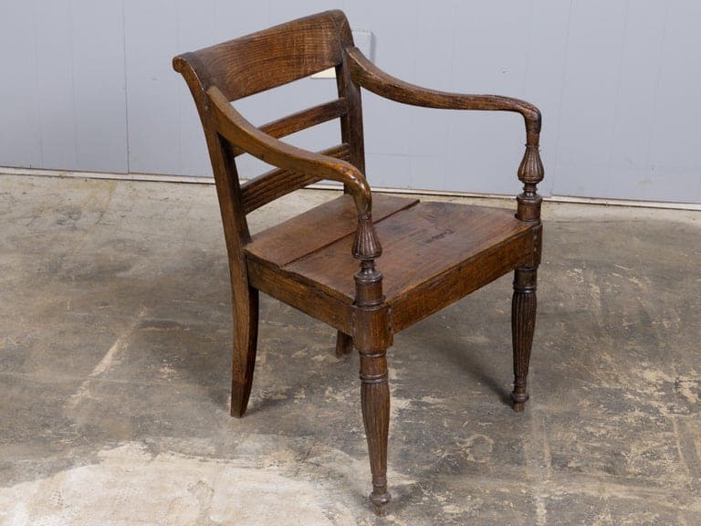Anglo-Indian Teak Wood Armchair with Board Seat and Turned Supports, circa 1840 - Image 11