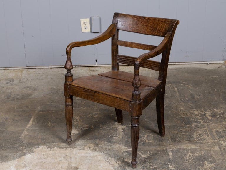 Anglo-Indian Teak Wood Armchair with Board Seat and Turned Supports, circa 1840 - Image 2