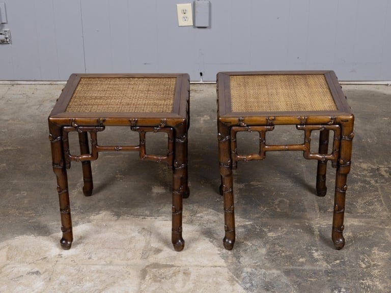 Pair of 19th Century Asian Faux Bamboo Side Tables with Rattan Tops - Image 13