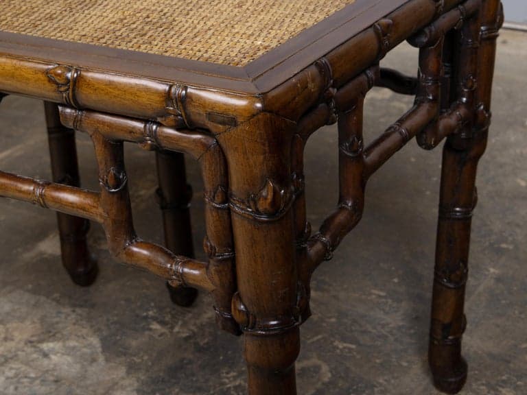 Pair of 19th Century Asian Faux Bamboo Side Tables with Rattan Tops - Image 11
