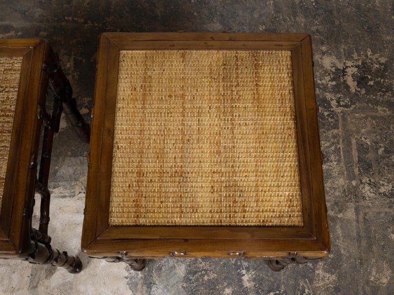 Pair of 19th Century Asian Faux Bamboo Side Tables with Rattan Tops - Image 8