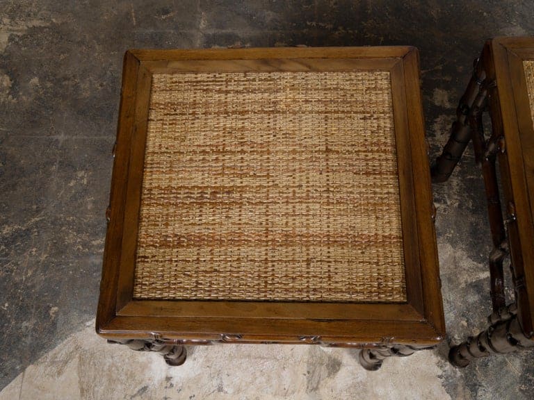 Pair of 19th Century Asian Faux Bamboo Side Tables with Rattan Tops - Image 7