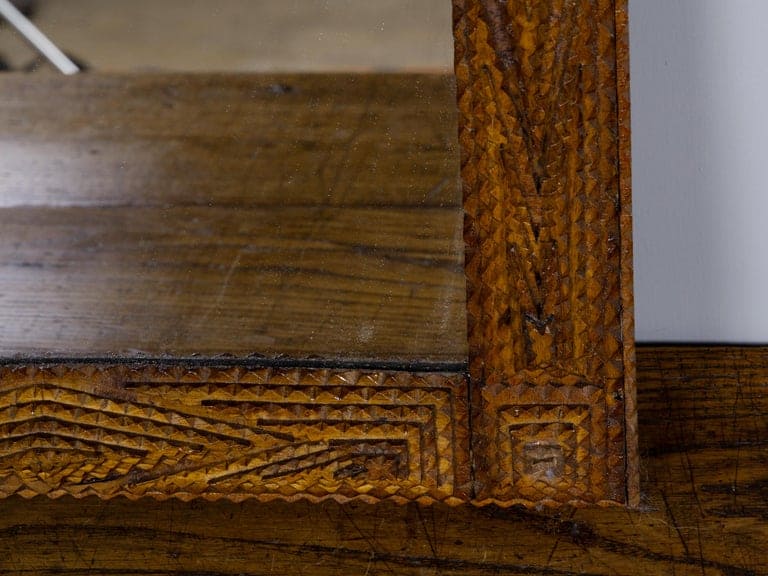 French Tramp Art Mirror with Deeply Carved Geometric Frame, circa 1900 - Image 7