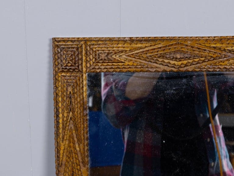 French Tramp Art Mirror with Deeply Carved Geometric Frame, circa 1900 - Image 4