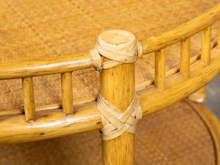 Midcentury Three-Tier Rattan Bar Cart or Rolling Serving Table with Gallery Rail - Image 9