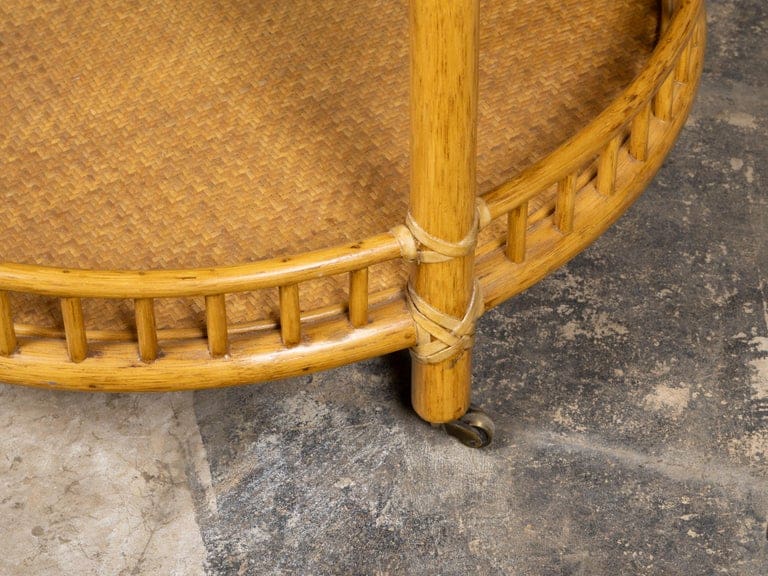 Midcentury Three-Tier Rattan Bar Cart or Rolling Serving Table with Gallery Rail - Image 6