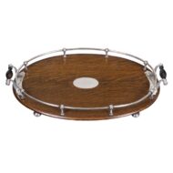 English 19th Century Oak Serving Tray with Metal Gallery and Ebonized Handles