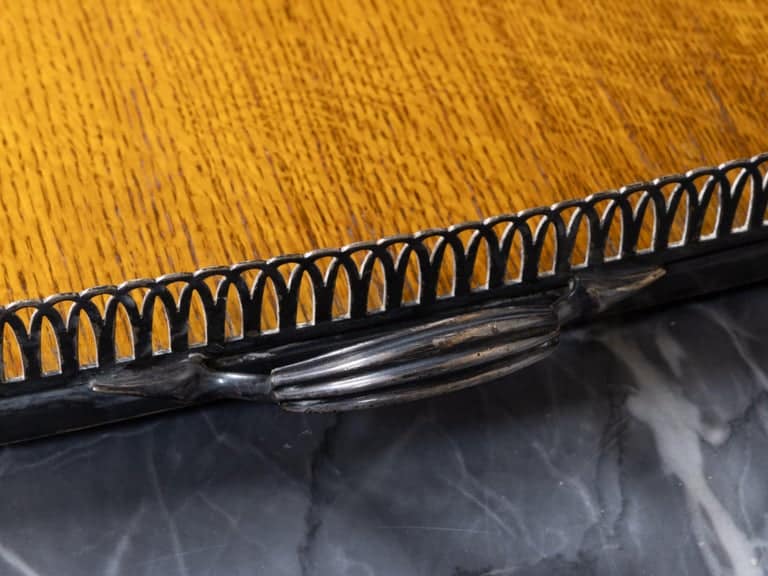 English 19th Century Oak Serving Tray with Pierced Metal Gallery and Handles - Image 6