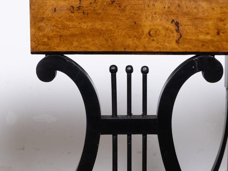 Pair of Biedermeier Walnut Consoles with Lyre Supports and Marquetry, Circa 1840 - Image 11