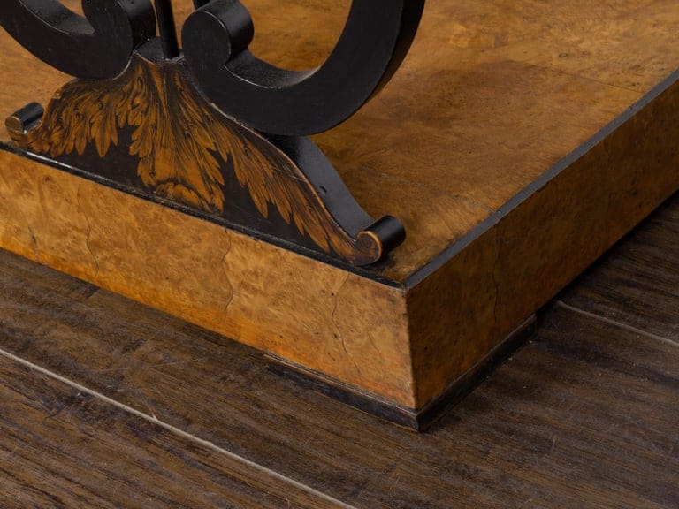 Pair of Biedermeier Walnut Consoles with Lyre Supports and Marquetry, Circa 1840 - Image 8