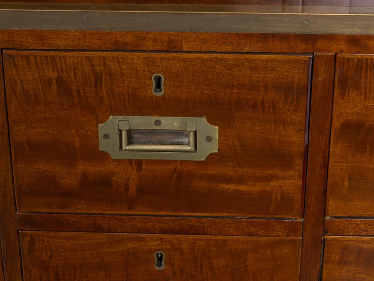 English Campaign-Style Mahogany Library Bookcase with Lattice Doors, 1850s - Image 13