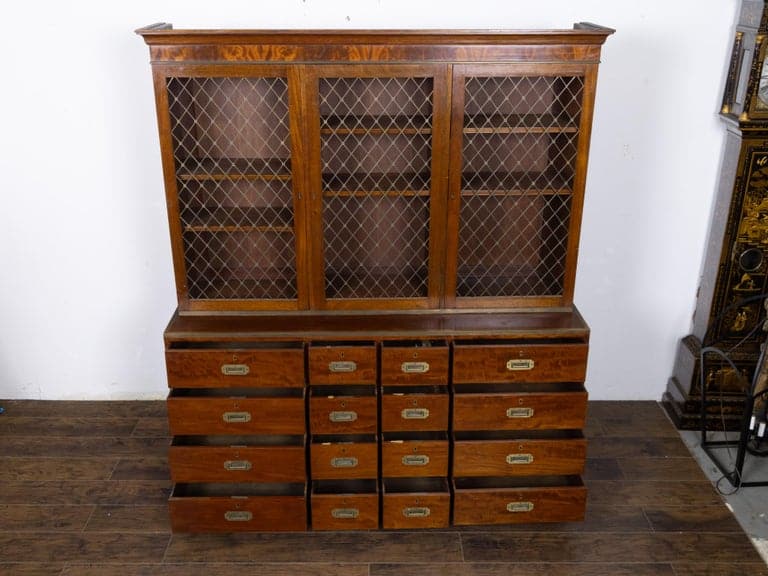 English Campaign-Style Mahogany Library Bookcase with Lattice Doors, 1850s - Image 10