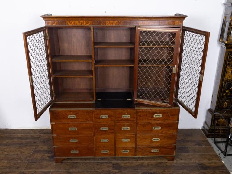 English Campaign-Style Mahogany Library Bookcase with Lattice Doors, 1850s - Image 8