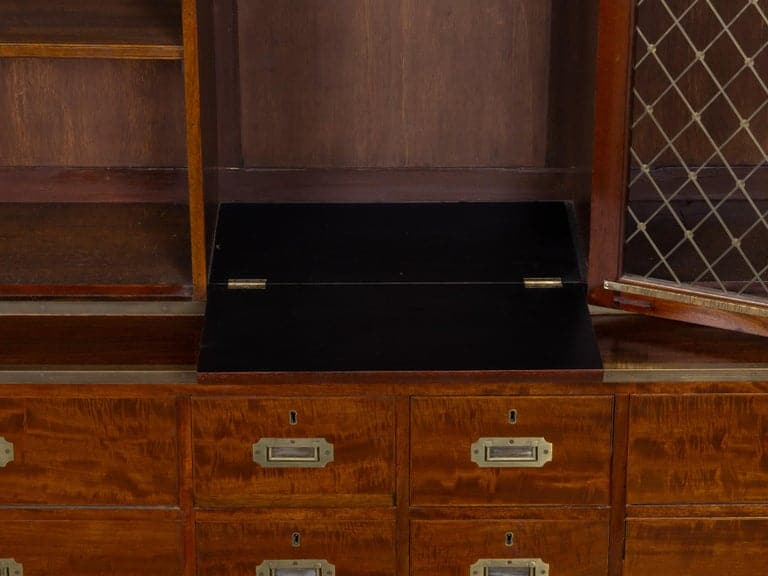 English Campaign-Style Mahogany Library Bookcase with Lattice Doors, 1850s - Image 7