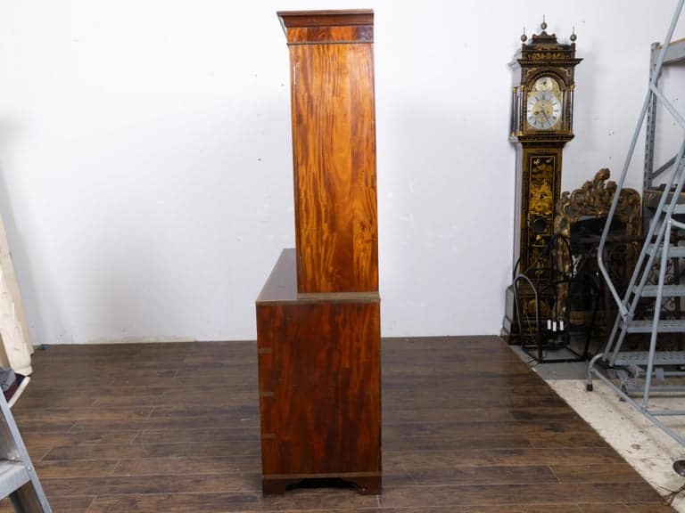 English Campaign-Style Mahogany Library Bookcase with Lattice Doors, 1850s - Image 3